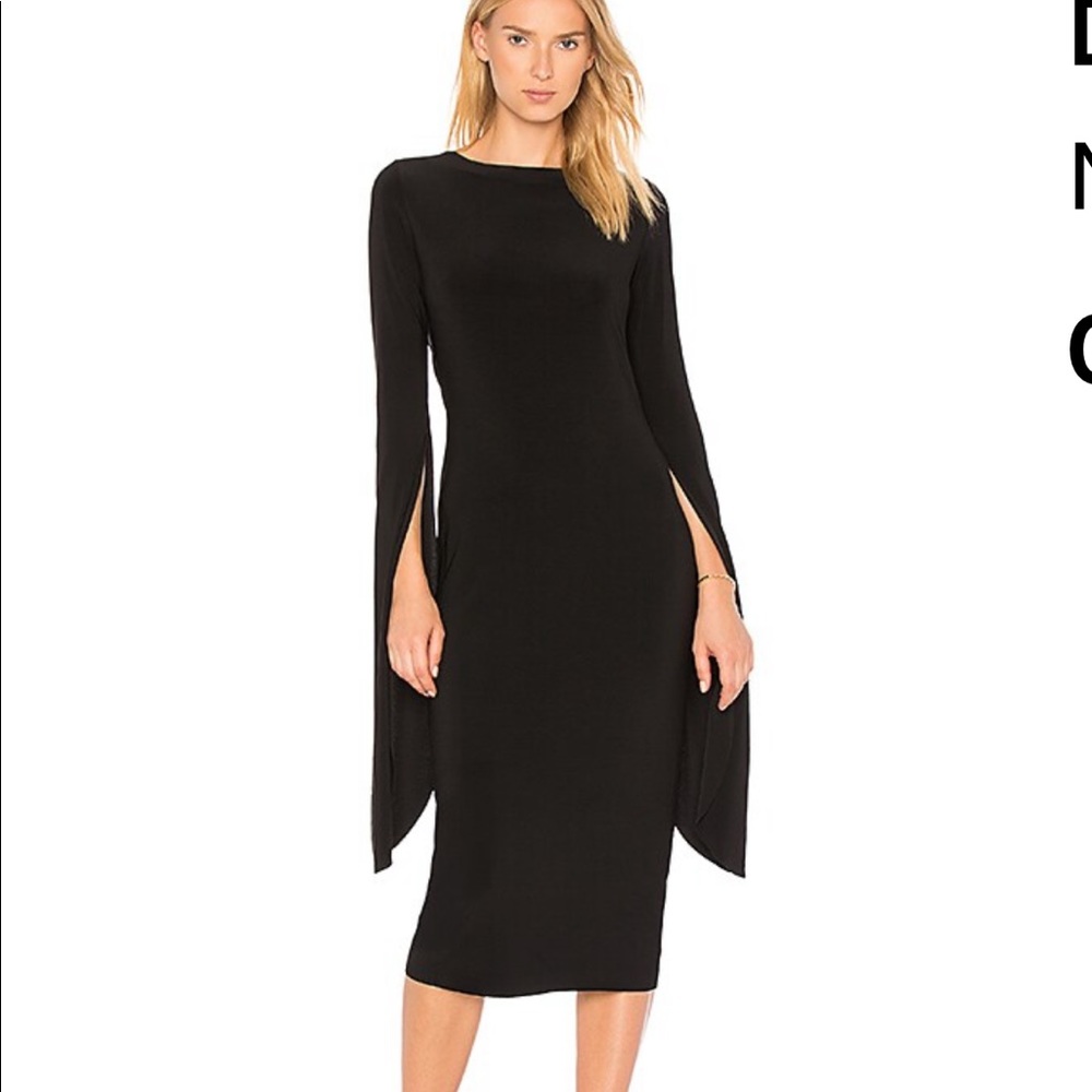 Norma Kamali Draped Low Back Dress with Long Slit Sleeves in Black
